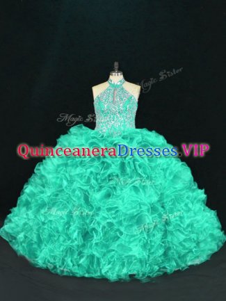 Cheap Organza Sleeveless Floor Length Quinceanera Gown and Beading and Ruffles