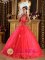 Ibach Switzerland Gorgeous Halter Tulle Ball Gown Coral Red Quinceanera Gowns With delicate Appliques