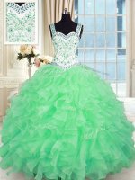 Glittering Sleeveless Organza Lace Up 15th Birthday Dress for Military Ball and Sweet 16 and Quinceanera