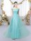 Glamorous Aqua Blue Off The Shoulder Neckline Lace Dama Dress for Quinceanera Sleeveless Lace Up