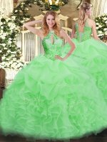 Halter Top Sleeveless Organza Sweet 16 Dresses Beading Lace Up