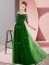 Low Price Green Chiffon Lace Up Bateau Half Sleeves Floor Length Quinceanera Dama Dress Beading and Lace