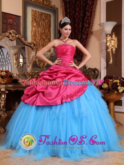 La Grange TX Stylish Red and Blue Quinceanera Dress With Appliques and Beadings Ball Gown For Sweet 16 - Click Image to Close