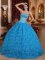 Logan Iowa/IA Gorgeous Blue Sweet Quinceanera Dress Fabric With Rolling Flowers Ball Gown Strapless Beading Ball Gown