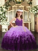 Graceful Sleeveless Floor Length Ruffles Zipper Child Pageant Dress with Multi-color