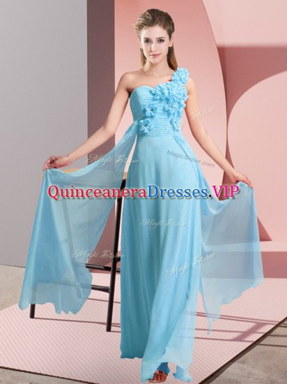 Sleeveless Floor Length Hand Made Flower Lace Up Damas Dress with Aqua Blue - Click Image to Close