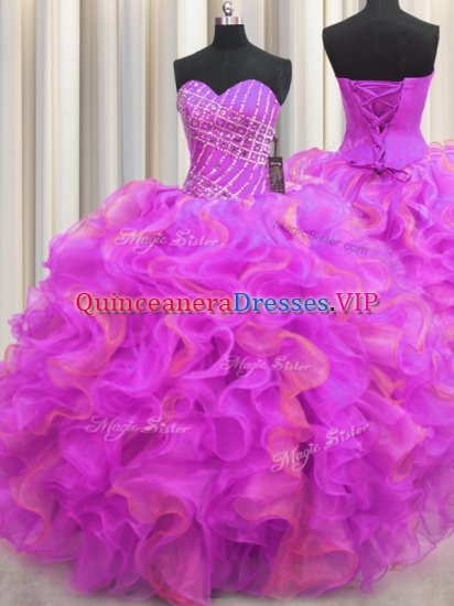 Multi-color Sleeveless Beading and Ruffles Floor Length Sweet 16 Dress - Click Image to Close