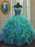 On Sale Sleeveless Lace Up Floor Length Beading and Ruffles Quinceanera Dress