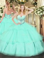 Enchanting Sweetheart Sleeveless Tulle Military Ball Dresses For Women Beading and Ruffled Layers Lace Up