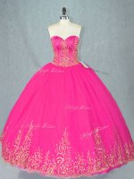 Best Selling Floor Length Fuchsia Vestidos de Quinceanera Tulle Sleeveless Beading