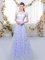 Lavender Cap Sleeves Appliques Floor Length Vestidos de Damas