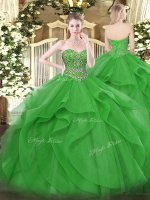 Sweetheart Sleeveless Tulle Quinceanera Dresses Beading and Ruffles Lace Up