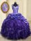 Purple Ball Gowns Organza and Taffeta Straps Cap Sleeves Beading and Ruffles and Pick Ups Lace Up Sweet 16 Quinceanera Dress Brush Train