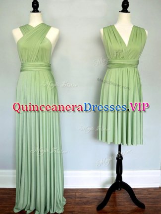 Eye-catching Yellow Green Empire Ruching Damas Dress Lace Up Chiffon Sleeveless