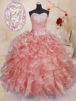 Designer Floor Length Watermelon Red Sweet 16 Quinceanera Dress Sweetheart Sleeveless Lace Up