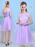 New Style Scoop Sleeveless Lace Up Knee Length Bowknot Dama Dress for Quinceanera