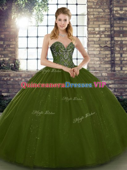 Adorable Olive Green Sleeveless Tulle Lace Up 15th Birthday Dress for Military Ball and Sweet 16 and Quinceanera - Click Image to Close