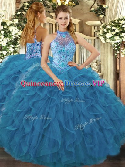 Teal Sleeveless Organza Lace Up Quinceanera Dress for Sweet 16 and Quinceanera - Click Image to Close