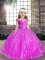 High Quality Fuchsia Tulle Lace Up Straps Sleeveless Floor Length Pageant Dress for Teens Beading and Hand Made Flower