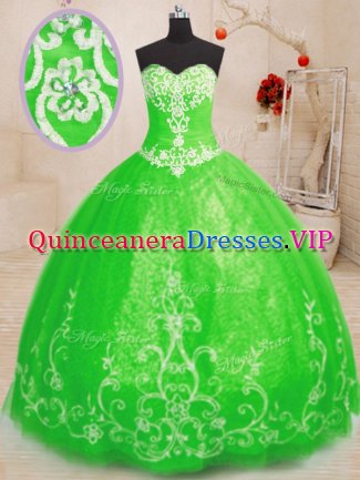 Tulle Lace Up Quinceanera Dresses Sleeveless Floor Length Beading and Appliques