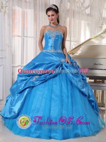 The Colony TX Strapless Sky Blue For Cheap Taffeta and Tulle Quinceanera Dress Appliques and Pick-ups In Texas - Click Image to Close