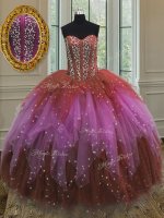 Chic Multi-color Sleeveless Beading and Ruffles and Sequins Floor Length Sweet 16 Quinceanera Dress