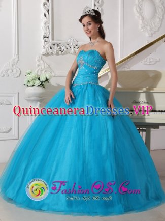 Sweetheart Beaded Decorate Tulle Romantic Teal Quinceanera Dress In Fort Myers FL