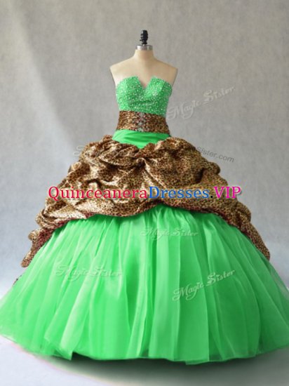 Organza V-neck Sleeveless Lace Up Beading and Pick Ups Quinceanera Gown in - Click Image to Close