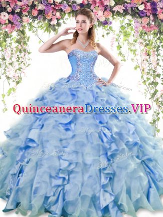 Sweetheart Sleeveless Organza and Taffeta Quinceanera Dresses Beading and Ruffles Lace Up