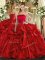 Extravagant Sleeveless Organza Floor Length Lace Up Quinceanera Dress in Red with Ruffles