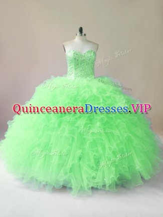 Fashion Lace Up Sweetheart Beading and Ruffles Vestidos de Quinceanera Tulle Sleeveless