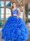 Perfect Blue Two Pieces Organza V-neck Sleeveless Lace and Ruffles Floor Length Zipper 15 Quinceanera Dress