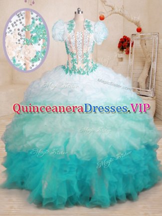 Sleeveless Brush Train Beading and Appliques and Ruffles Lace Up Sweet 16 Dresses