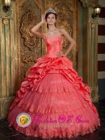 Crowley Louisiana/LA Popular Lace Appliques Decorate Bodice Watermelon Red Sweetheart Quinceanera Dress For Taffeta and Tulle Ball Gown