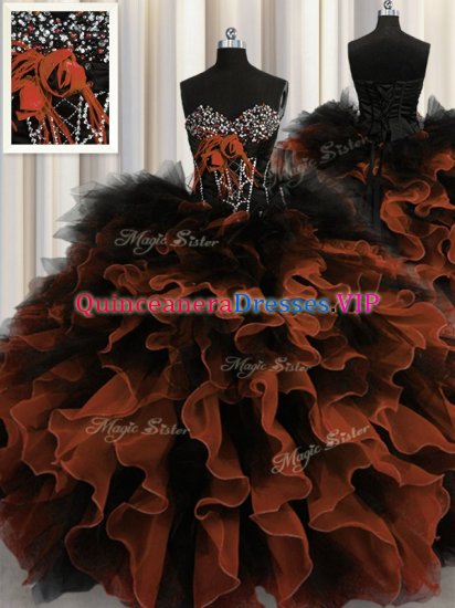 Captivating Ball Gowns 15th Birthday Dress Red And Black Sweetheart Organza and Tulle Sleeveless Floor Length Lace Up - Click Image to Close