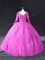 Excellent Ball Gowns Sweet 16 Dress Fuchsia V-neck Tulle Long Sleeves Floor Length Lace Up