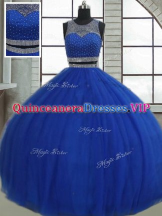 Popular Royal Blue 15 Quinceanera Dress Military Ball and Sweet 16 and Quinceanera with Beading and Sequins Scoop Sleeveless Clasp Handle