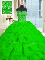 Fashion Sweetheart Sleeveless Brush Train Lace Up 15th Birthday Dress Organza