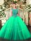 Turquoise Zipper Scoop Beading Ball Gown Prom Dress Tulle Sleeveless