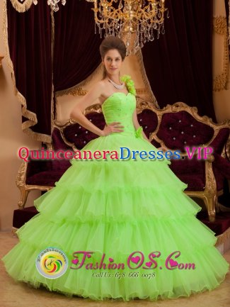 Mundelein Illinois/IL Stuuning Spring Green One Shoulder Ruffles Layered Quinceanera Cake Dress With A-line / Princess In Illinois