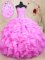 Rose Pink 15 Quinceanera Dress Military Ball and Sweet 16 and Quinceanera with Beading and Ruffles Sweetheart Sleeveless Lace Up