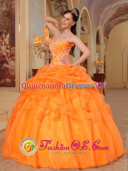 Crossville Tennessee/TN Appliques and Pick-ups For sweetheart Orange Quinceanera Dress With Taffeta and Organza - Click Image to Close