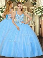 Floor Length Baby Blue Quinceanera Gowns Organza Sleeveless Beading and Appliques(SKU SJQDDT1170002BIZ)