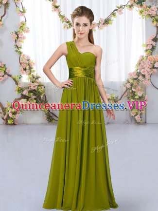 Affordable Olive Green One Shoulder Lace Up Belt Dama Dress Sleeveless