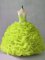 Sleeveless Organza Floor Length Lace Up Quinceanera Dresses in Yellow Green with Beading and Pick Ups and Hand Made Flower