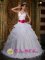 Waitsfield Vermont/VT A-line White Halter Beaded Decorate Bust and Contrasting Sash Quinceanera Dress With Pick-ups Organza Floor-length