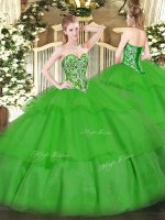 Green Sweetheart Lace Up Beading and Ruffled Layers 15th Birthday Dress Sleeveless