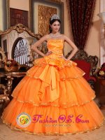 Hobbs New mexico /NM Orange Ruffles Layered Strapless Organza Quinceanera Dress With Bow In New Jersey