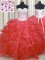 Watermelon Red Lace Up Sweetheart Beading and Ruffles Quinceanera Gowns Organza Sleeveless