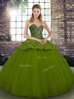 Great Olive Green Sweetheart Neckline Beading and Appliques Sweet 16 Quinceanera Dress Sleeveless Lace Up